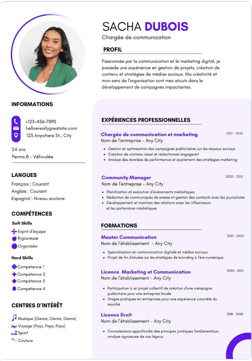 Aperçu du modèle Violet Créatif
